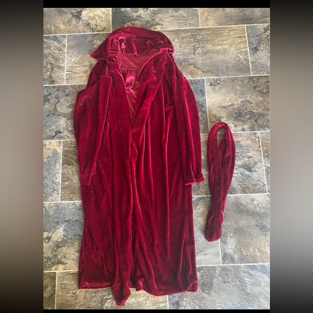 Luxurious Red Velvet Robe with Belt